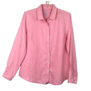 J McLAUGHLIN Linen Blouse Pink Long Sleeve Button Up Coastal Grandma Size 12